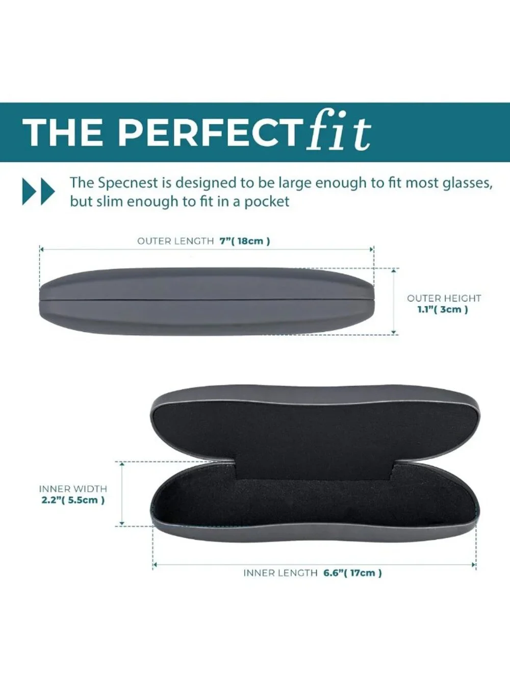 Sleek Hard Shell Eyeglasses Case - Slim Vegan Leather & Stainless Steel Design